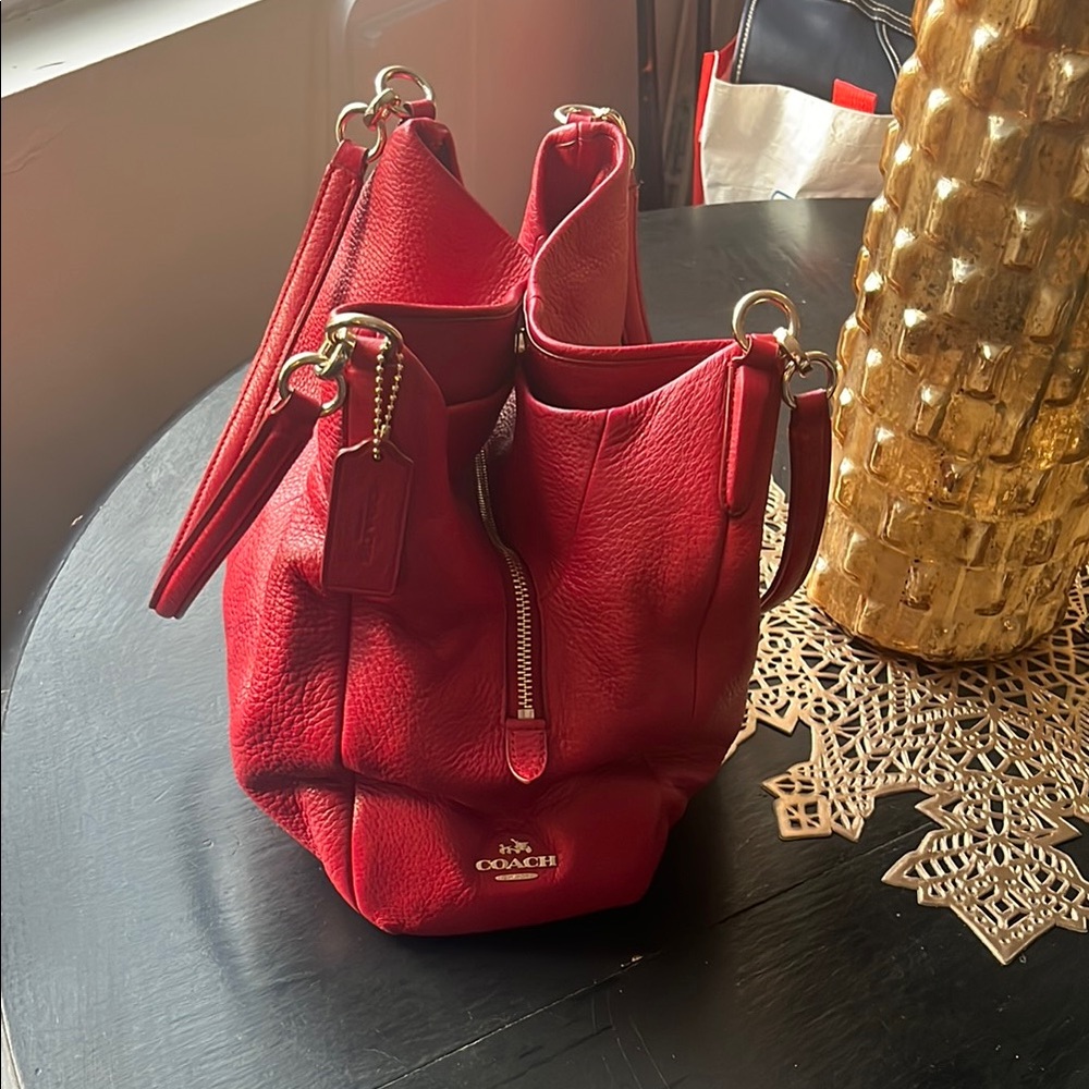 Coach Red Shoulder Bag with Gold Hardware